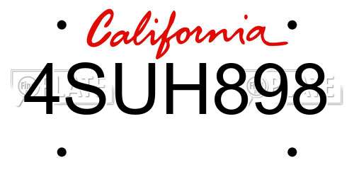 4SUH898 California License Plate