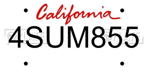 4SUM855 California License Plate