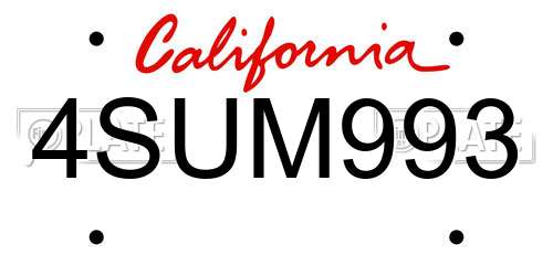 4SUM993 California License Plate