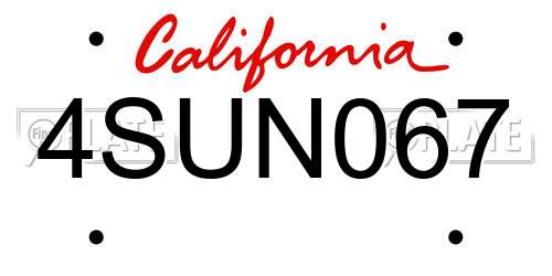 4SUN067 California License Plate