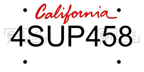 4SUP458 California License Plate