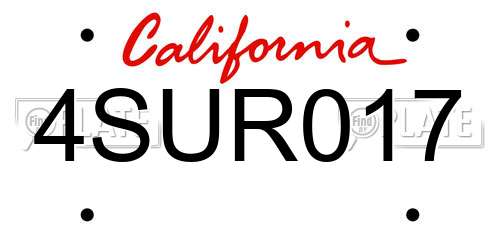 4SUR017 California License Plate