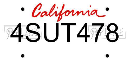 4SUT478 California License Plate