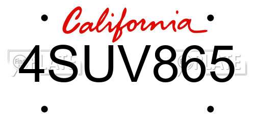 4SUV865 California License Plate