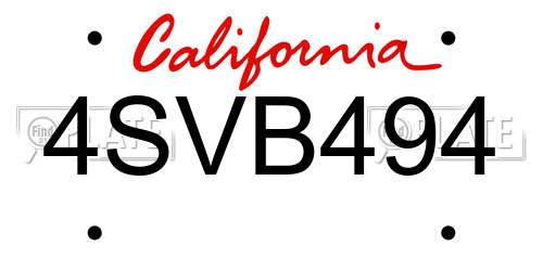 4SVB494 California License Plate