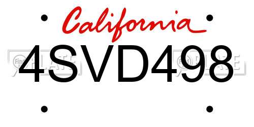4SVD498 California License Plate