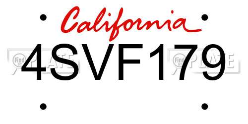 4SVF179 California License Plate