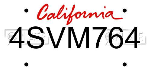 4SVM764 California License Plate