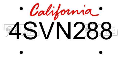 4SVN288 California License Plate