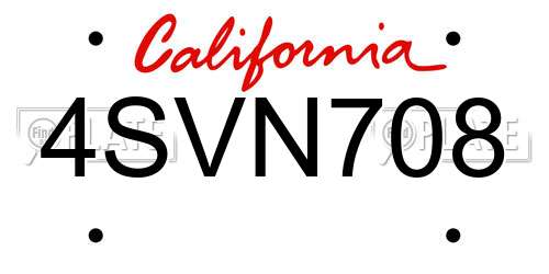4SVN708 California License Plate