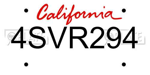 4SVR294 California License Plate