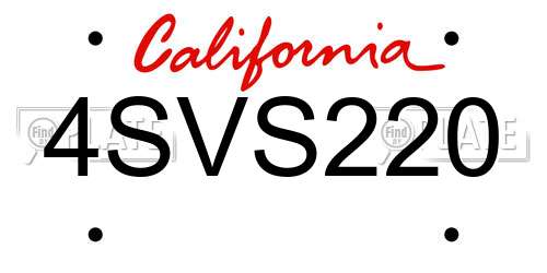 4SVS220 California License Plate