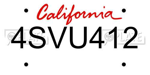 4SVU412 California License Plate