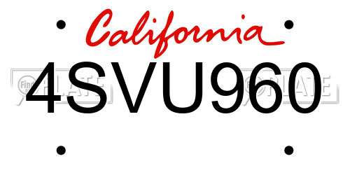 4SVU960 California License Plate