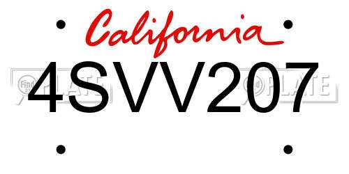 4SVV207 California License Plate