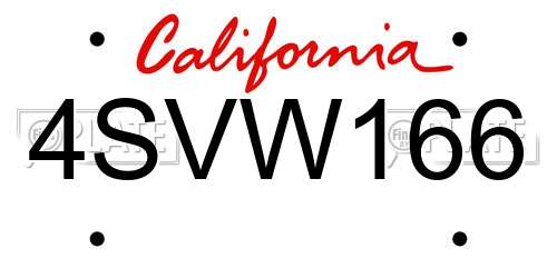 4SVW166 California License Plate