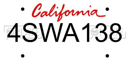 4SWA138 California License Plate