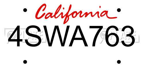 4SWA763 California License Plate