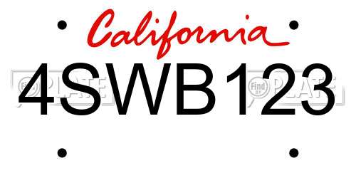 4SWB123 California License Plate
