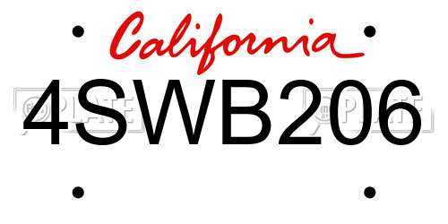 4SWB206 California License Plate