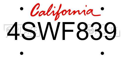 4SWF839 California License Plate