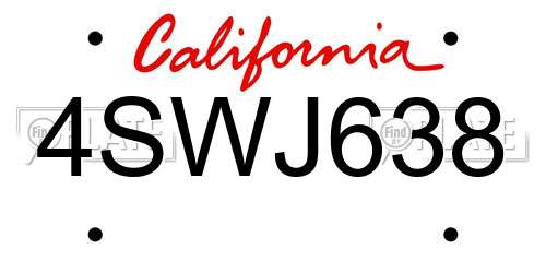 4SWJ638 California License Plate