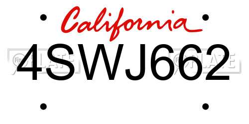 4SWJ662 California License Plate