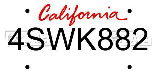 4SWK882 California License Plate