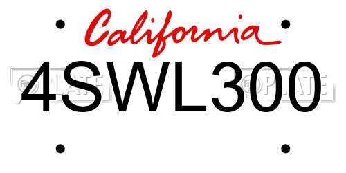 4SWL300 California License Plate