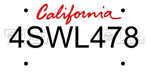 4SWL478 California License Plate