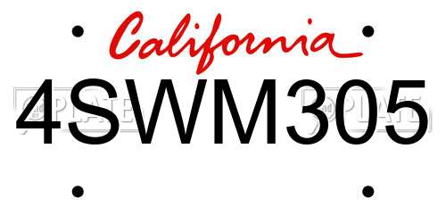 4SWM305 California License Plate