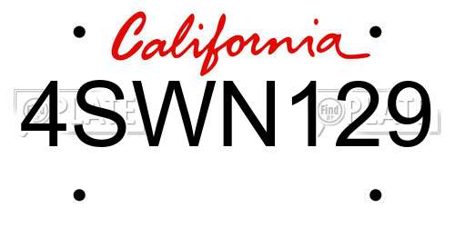 4SWN129 California License Plate