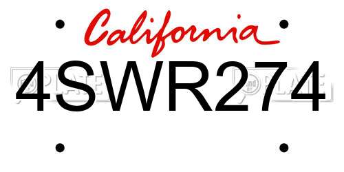 4SWR274 California License Plate