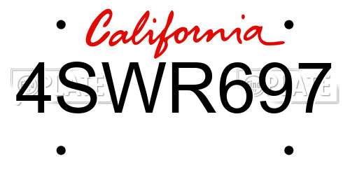 4SWR697 California License Plate