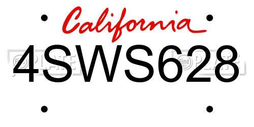 4SWS628 California License Plate