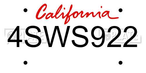 4SWS922 California License Plate