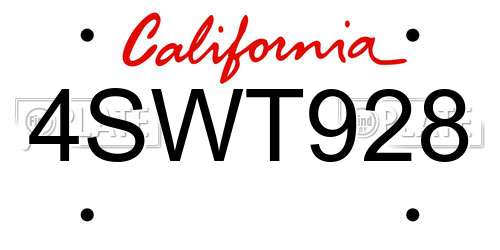 4SWT928 California License Plate