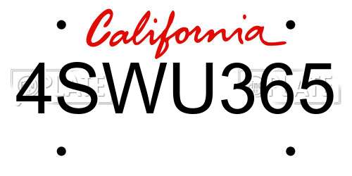 4SWU365 California License Plate