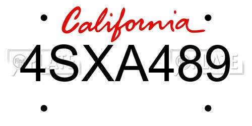 4SXA489 California License Plate