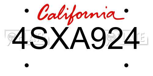 4SXA924 California License Plate