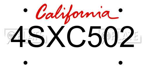 4SXC502 California License Plate