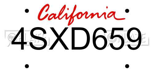 4SXD659 California License Plate