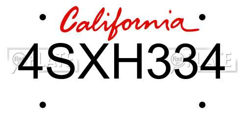 4SXH334 California License Plate