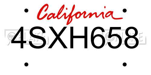 4SXH658 California License Plate