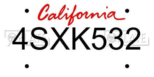 4SXK532 California License Plate