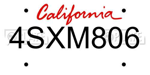 4SXM806 California License Plate