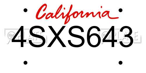 4SXS643 California License Plate