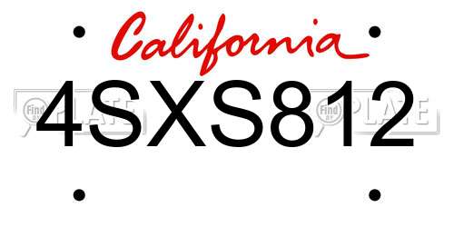 4SXS812 California License Plate