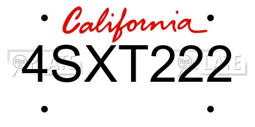 4SXT222 California License Plate