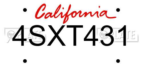 4SXT431 California License Plate